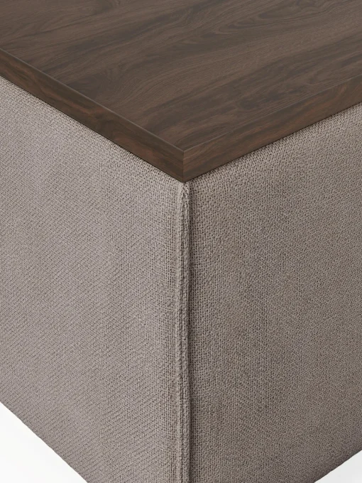Reposapiés|Sofás>Westwing Collection Reposapiés puf con espacio de almacenamiento Lennon Tejido taupe, madera de roble oscura