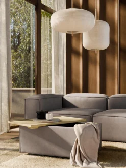 Reposapiés|Sofás></noscript>Westwing Collection Reposapiés puf con espacio de almacenamiento Lennon Tejido taupe, madera de roble clara