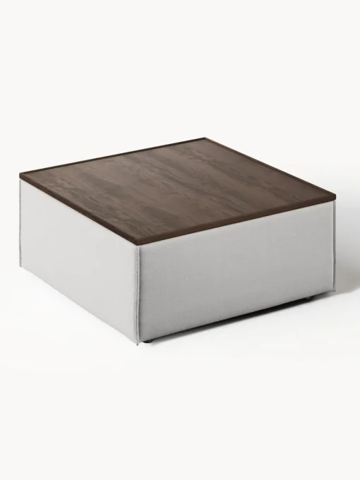 Reposapiés|Sofás>Westwing Collection Reposapiés puf con espacio de almacenamiento Lennon Tejido gris, madera de roble oscura