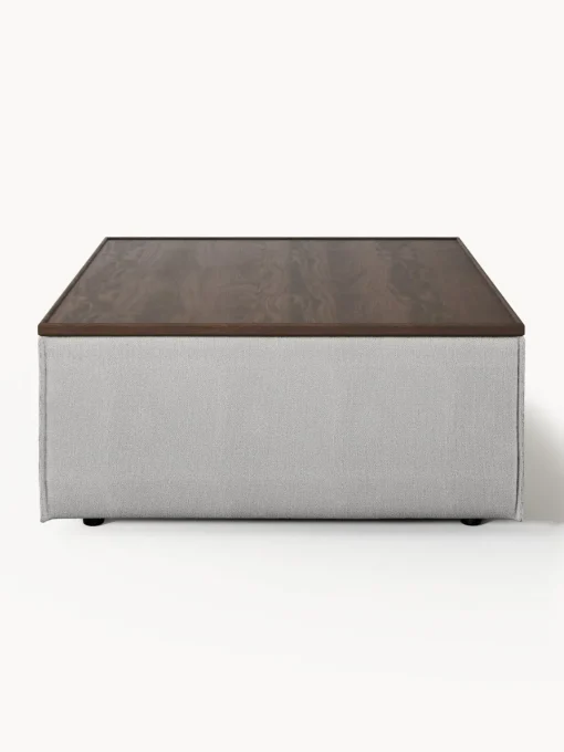 Reposapiés|Sofás>Westwing Collection Reposapiés puf con espacio de almacenamiento Lennon Tejido gris, madera de roble oscura