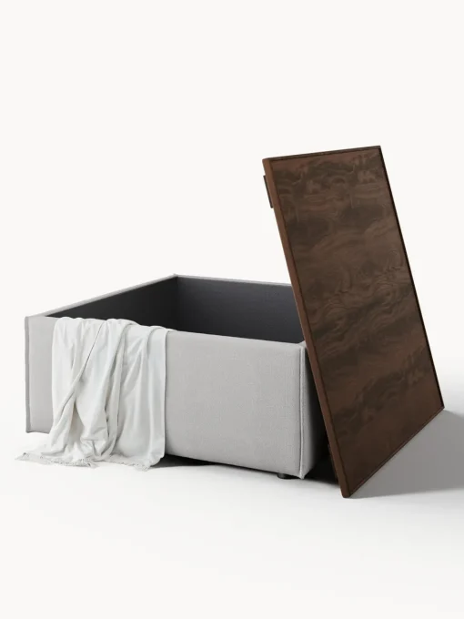 Reposapiés|Sofás>Westwing Collection Reposapiés puf con espacio de almacenamiento Lennon Tejido gris, madera de roble oscura