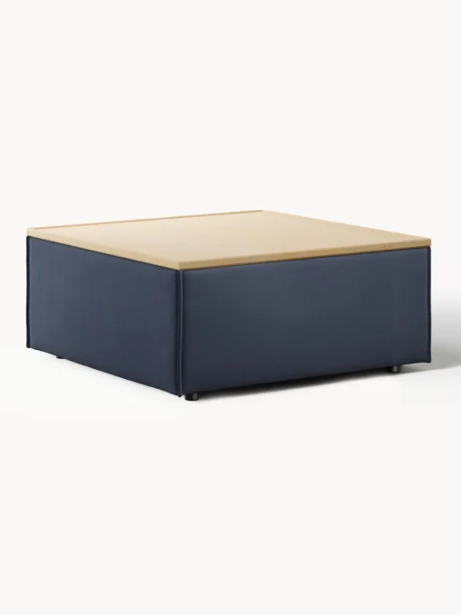 Reposapiés|Sofás>Westwing Collection Reposapiés puf con espacio de almacenamiento Lennon Tejido azul oscuro, madera de roble clara
