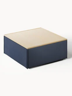 Reposapiés|Sofás></noscript>Westwing Collection Reposapiés puf con espacio de almacenamiento Lennon Tejido azul oscuro, madera de roble clara