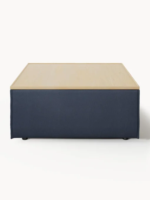 Reposapiés|Sofás>Westwing Collection Reposapiés puf con espacio de almacenamiento Lennon Tejido azul oscuro, madera de roble clara