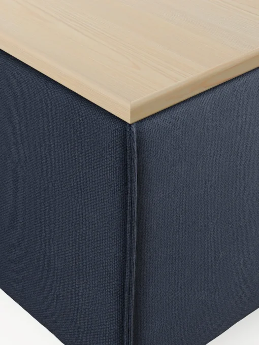 Reposapiés|Sofás>Westwing Collection Reposapiés puf con espacio de almacenamiento Lennon Tejido azul oscuro, madera de roble clara