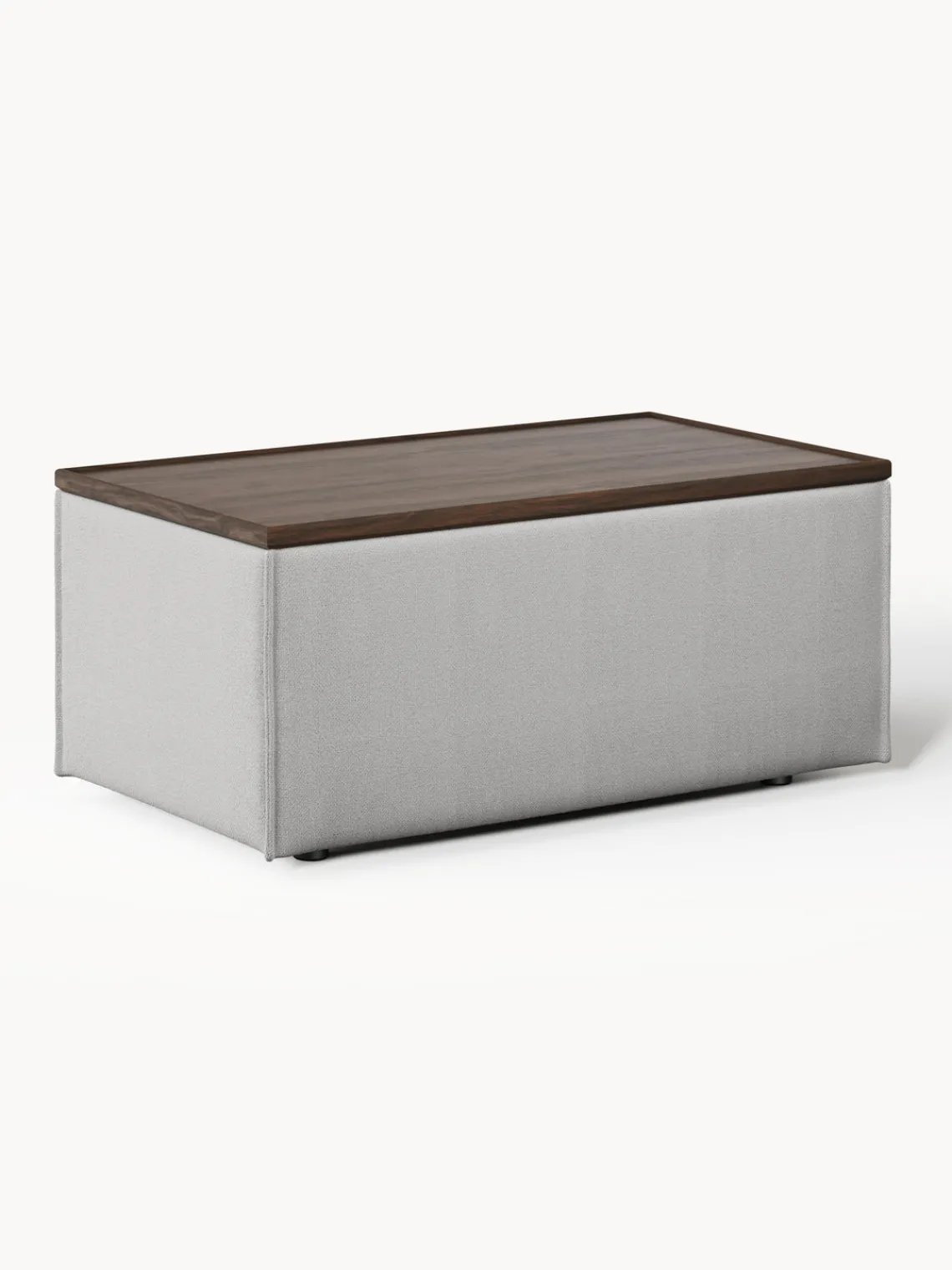 Reposapiés|Sofás>Westwing Collection Reposapiés puf con espacio de almacenamiento Lennon Tejido gris, madera de roble oscura