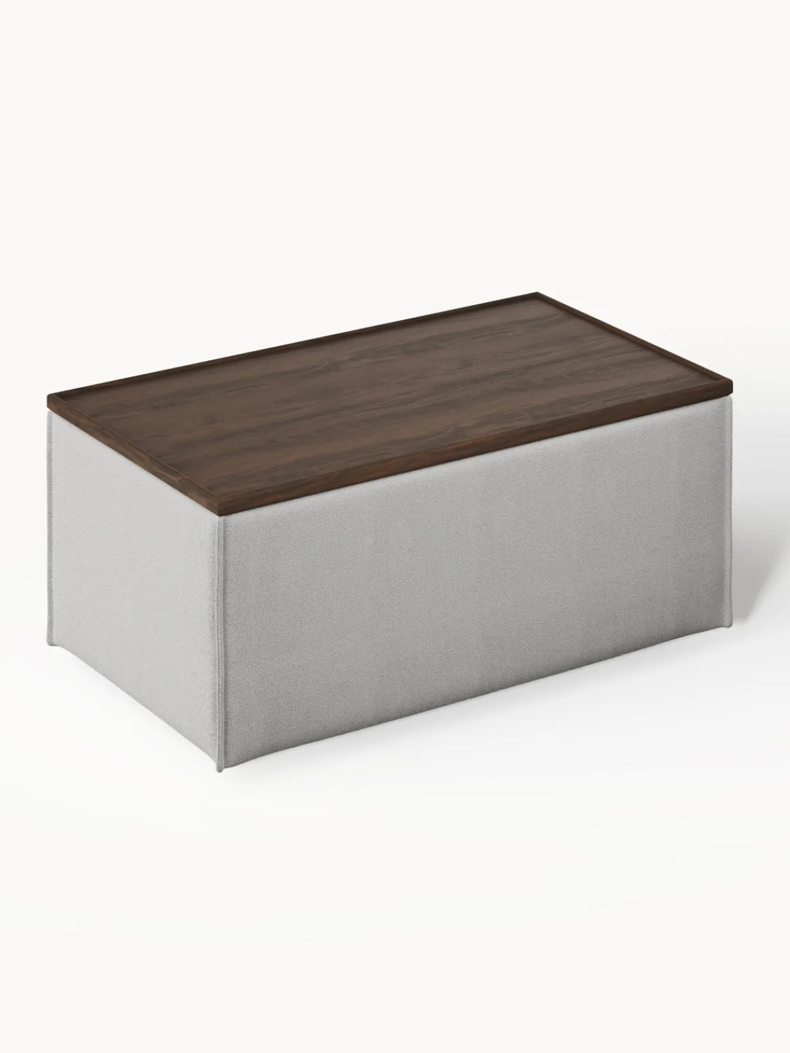 Reposapiés|Sofás>Westwing Collection Reposapiés puf con espacio de almacenamiento Lennon Tejido gris, madera de roble oscura