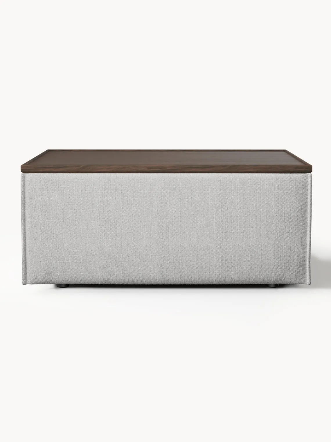 Reposapiés|Sofás>Westwing Collection Reposapiés puf con espacio de almacenamiento Lennon Tejido gris, madera de roble oscura