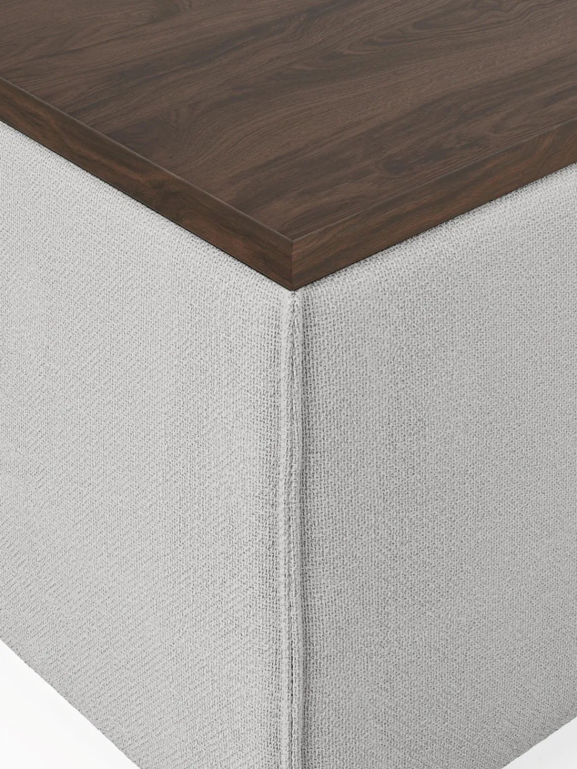 Reposapiés|Sofás>Westwing Collection Reposapiés puf con espacio de almacenamiento Lennon Tejido gris, madera de roble oscura