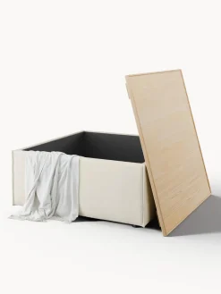 Reposapiés|Sofás></noscript>Westwing Collection Reposapiés puf con espacio de almacenamiento Lennon Tejido blanco Off White, madera de roble clara