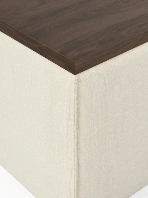 Reposapiés|Sofás>Westwing Collection Reposapiés puf con espacio de almacenamiento Lennon Tejido blanco Off White, madera de roble oscura