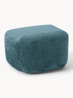 Reposapiés|Sofás></noscript>Westwing Collection Reposapiés puf de borreguillo bouclé Wolke Borreguillo bouclé azul petróleo
