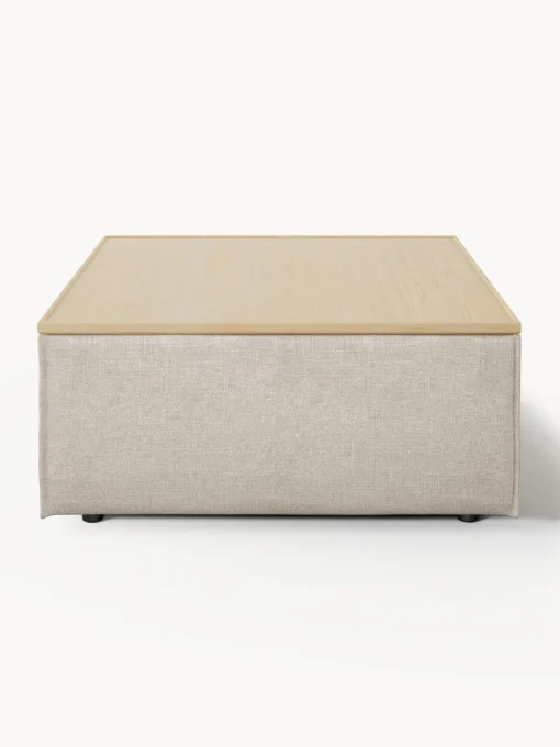 Reposapiés|Sofás>Westwing Collection Reposapiés puf de mezcla de lino con espacio de almacenamiento Lennon Mezcla de lino gris, madera de roble clara