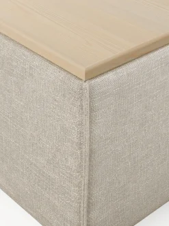 Reposapiés|Sofás></noscript>Westwing Collection Reposapiés puf de mezcla de lino con espacio de almacenamiento Lennon Mezcla de lino gris, madera de roble clara