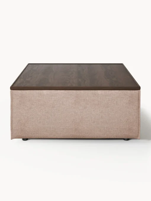 Reposapiés|Sofás>Westwing Collection Reposapiés puf de mezcla de lino con espacio de almacenamiento Lennon Mezcla de lino rojo óxido, madera de roble oscura