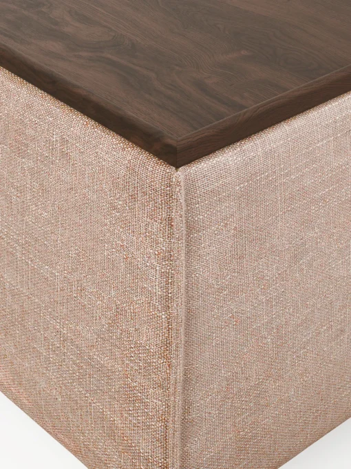 Reposapiés|Sofás>Westwing Collection Reposapiés puf de mezcla de lino con espacio de almacenamiento Lennon Mezcla de lino rojo óxido, madera de roble oscura