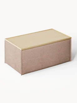 Reposapiés|Sofás></noscript>Westwing Collection Reposapiés puf de mezcla de lino con espacio de almacenamiento Lennon Mezcla de lino rojo óxido, madera de roble clara