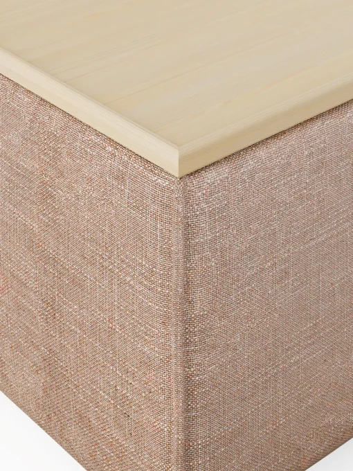 Reposapiés|Sofás>Westwing Collection Reposapiés puf de mezcla de lino con espacio de almacenamiento Lennon Mezcla de lino rojo óxido, madera de roble clara