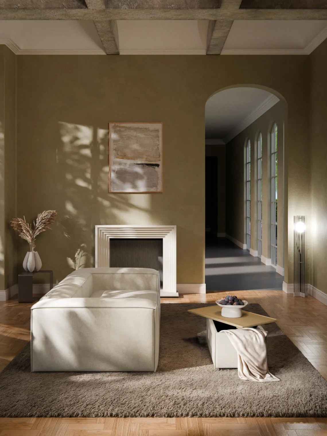 Clearance Reposapiés puf de mezcla de lino con espacio de almacenamiento Lennon Reposapiés|Sofás