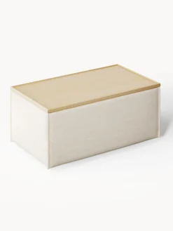 Reposapiés|Sofás></noscript>Westwing Collection Reposapiés puf de mezcla de lino con espacio de almacenamiento Lennon Mezcla de lino beige, madera de roble clara
