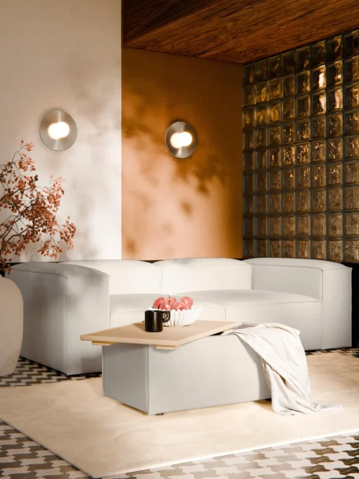 Reposapiés|Sofás>Westwing Collection Reposapiés puf de mezcla de lino con espacio de almacenamiento Lennon Mezcla de lino beige, madera de roble clara