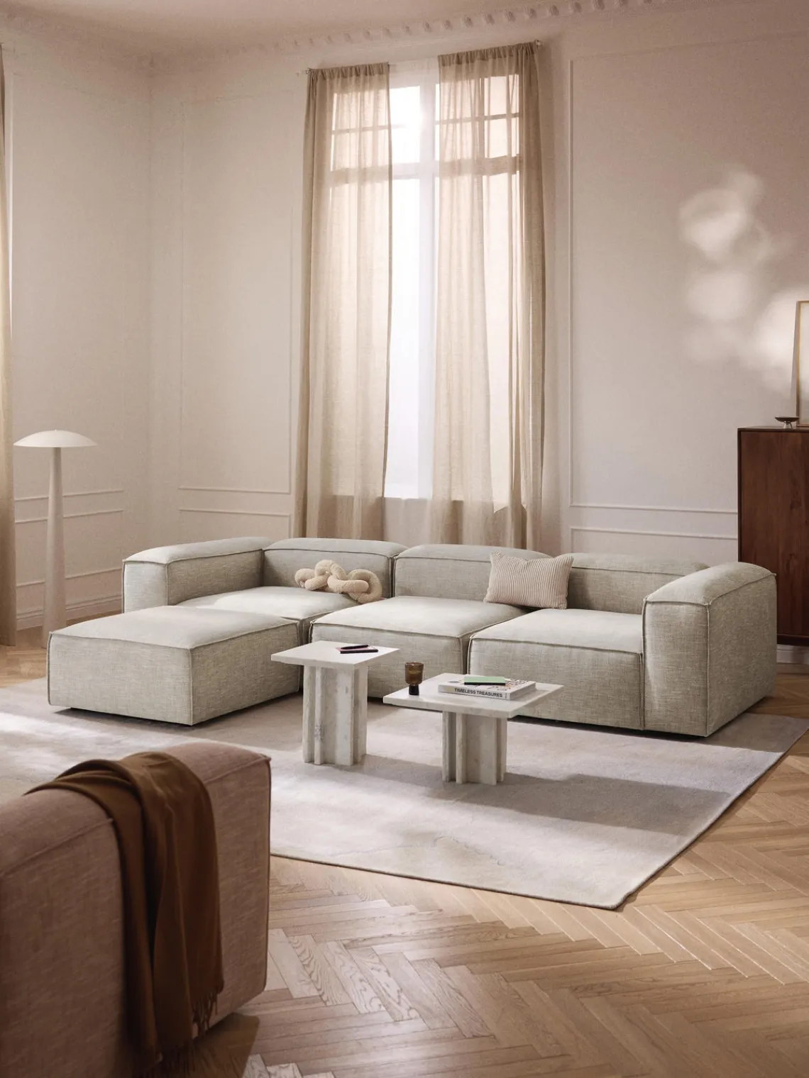 Sale Reposapiés puf de mezcla de lino Lennon Reposapiés|Sofás