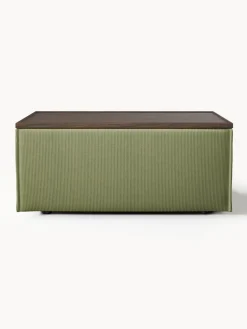 Reposapiés|Sofás></noscript>Westwing Collection Reposapiés puf de pana con espacio de almacenamiento Lennon Pana verde oliva, madera de roble oscura