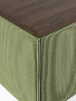 Reposapiés|Sofás></noscript>Westwing Collection Reposapiés puf de pana con espacio de almacenamiento Lennon Pana verde oliva, madera de roble oscura