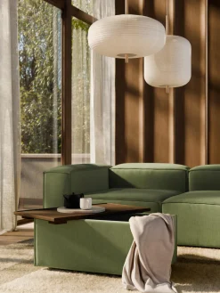 Reposapiés|Sofás></noscript>Westwing Collection Reposapiés puf de pana con espacio de almacenamiento Lennon Pana verde oliva, madera de roble oscura