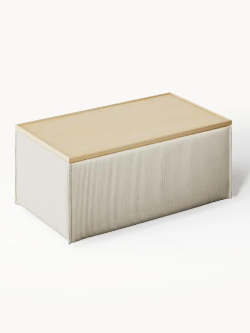 Reposapiés|Sofás>Westwing Collection Reposapiés puf de pana con espacio de almacenamiento Lennon Pana beige claro, madera de roble clara