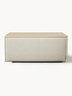 Reposapiés|Sofás></noscript>Westwing Collection Reposapiés puf de pana con espacio de almacenamiento Lennon Pana beige claro, madera de roble clara