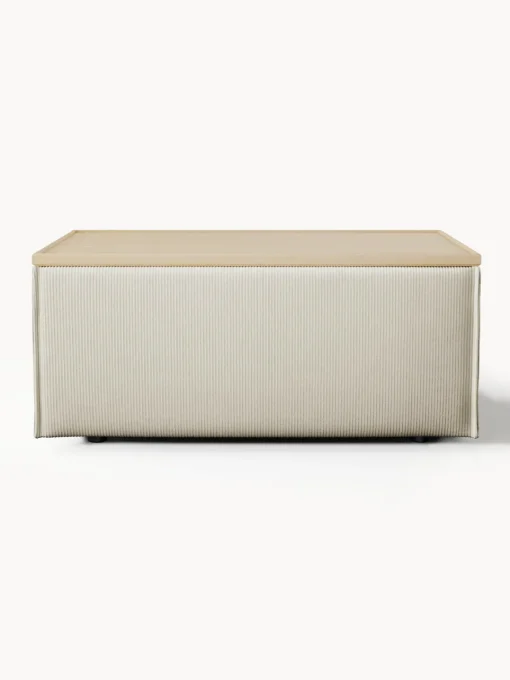 Reposapiés|Sofás>Westwing Collection Reposapiés puf de pana con espacio de almacenamiento Lennon Pana beige claro, madera de roble clara