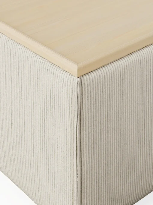 Reposapiés|Sofás>Westwing Collection Reposapiés puf de pana con espacio de almacenamiento Lennon Pana beige claro, madera de roble clara