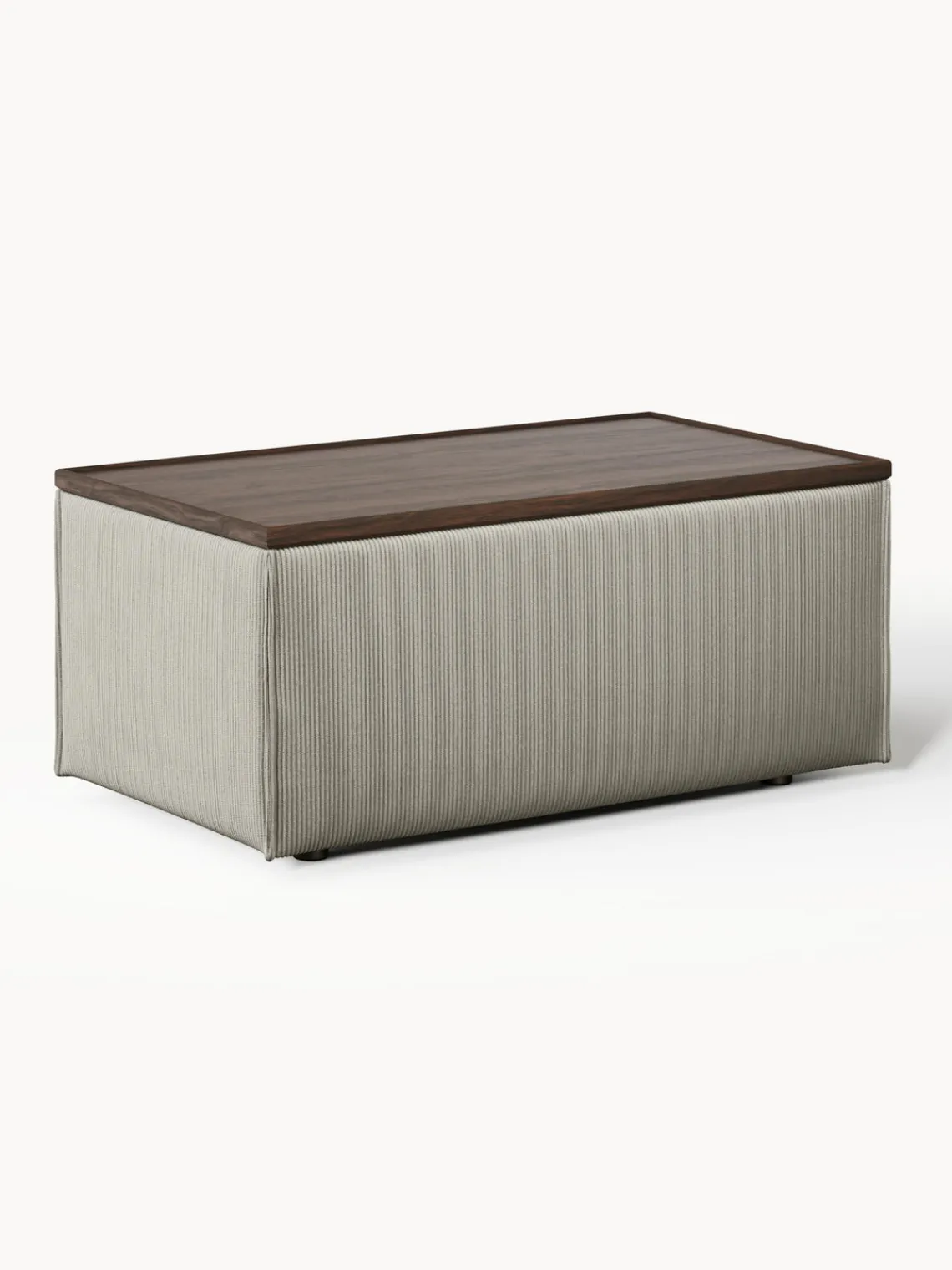 Reposapiés|Sofás>Westwing Collection Reposapiés puf de pana con espacio de almacenamiento Lennon Pana gris, madera de roble oscura