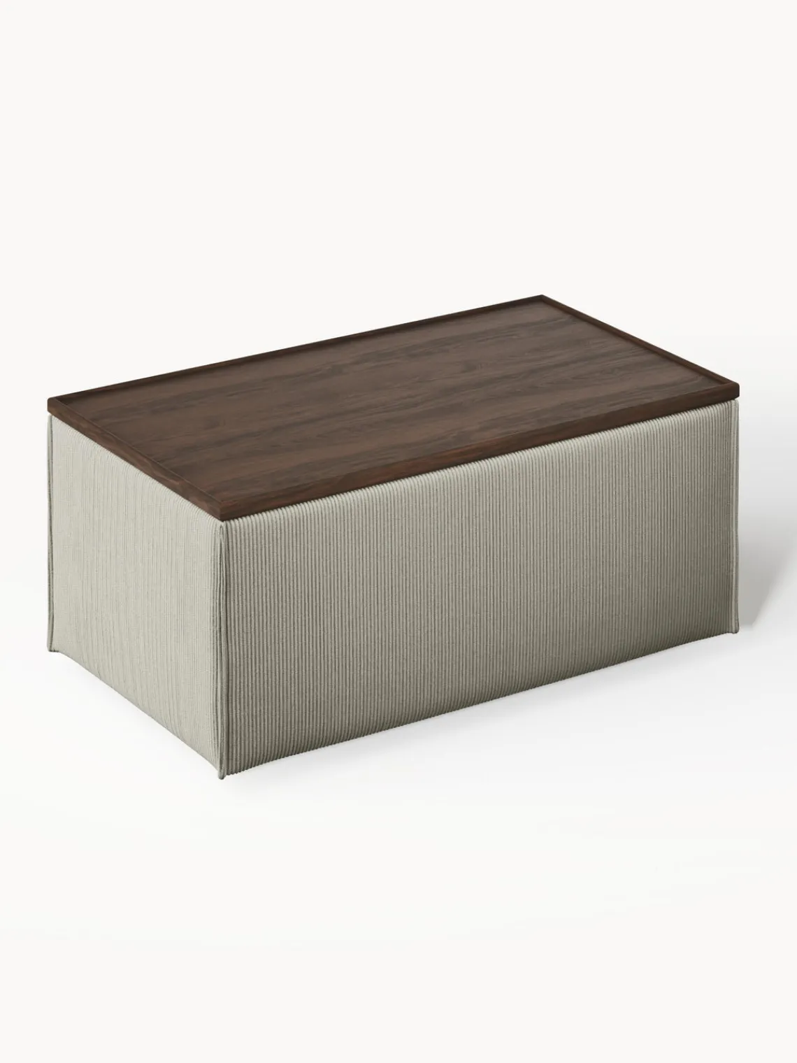 Reposapiés|Sofás>Westwing Collection Reposapiés puf de pana con espacio de almacenamiento Lennon Pana gris, madera de roble oscura