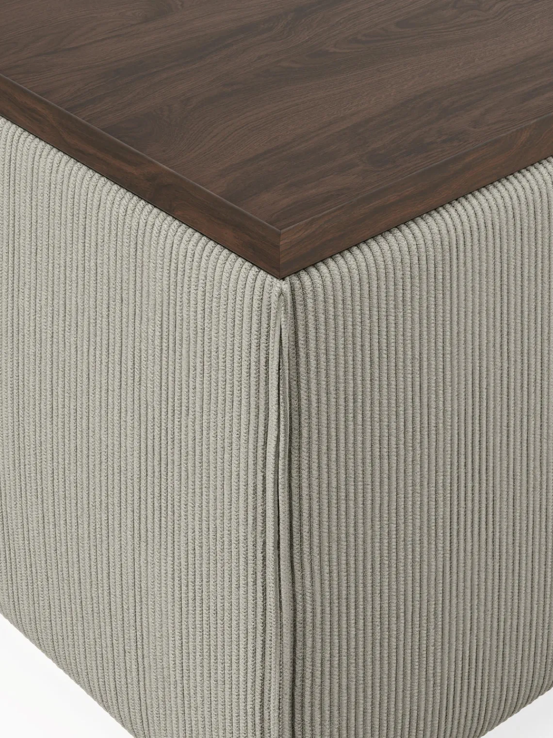 Reposapiés|Sofás>Westwing Collection Reposapiés puf de pana con espacio de almacenamiento Lennon Pana gris, madera de roble oscura