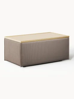 Reposapiés|Sofás>Westwing Collection Reposapiés puf de pana con espacio de almacenamiento Lennon Pana taupe, madera de roble clara