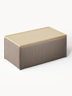 Reposapiés|Sofás></noscript>Westwing Collection Reposapiés puf de pana con espacio de almacenamiento Lennon Pana taupe, madera de roble clara