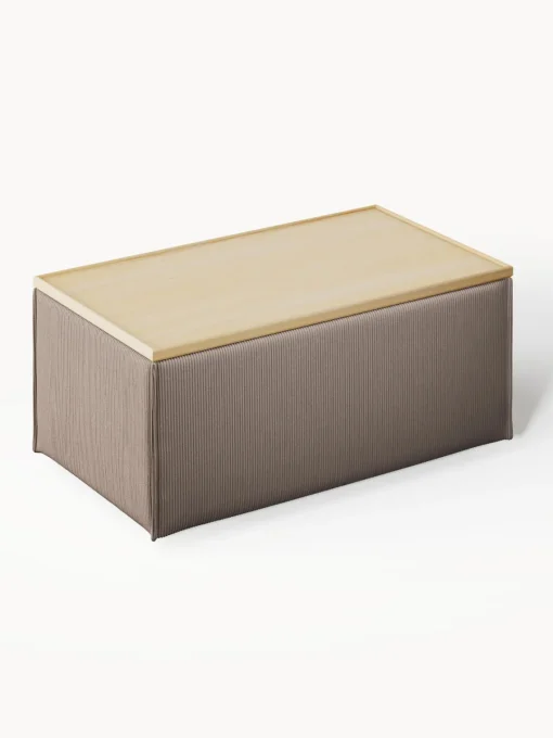 Reposapiés|Sofás>Westwing Collection Reposapiés puf de pana con espacio de almacenamiento Lennon Pana taupe, madera de roble clara
