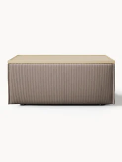 Reposapiés|Sofás></noscript>Westwing Collection Reposapiés puf de pana con espacio de almacenamiento Lennon Pana taupe, madera de roble clara