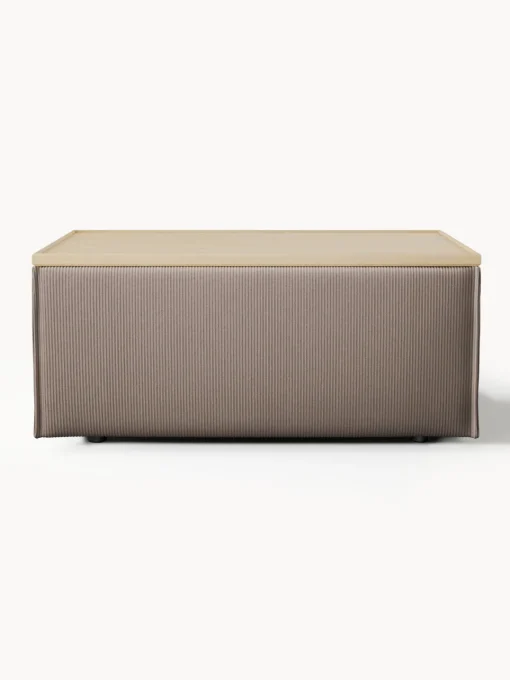 Reposapiés|Sofás>Westwing Collection Reposapiés puf de pana con espacio de almacenamiento Lennon Pana taupe, madera de roble clara