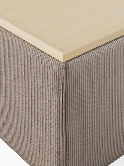 Reposapiés|Sofás>Westwing Collection Reposapiés puf de pana con espacio de almacenamiento Lennon Pana taupe, madera de roble clara