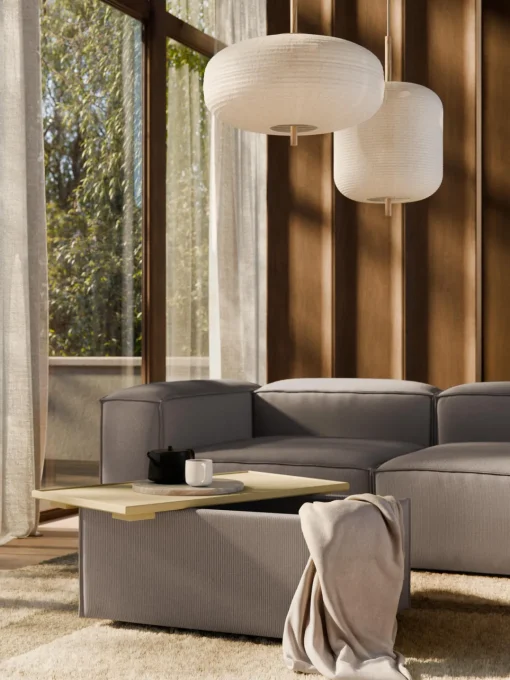 Reposapiés|Sofás>Westwing Collection Reposapiés puf de pana con espacio de almacenamiento Lennon Pana taupe, madera de roble clara