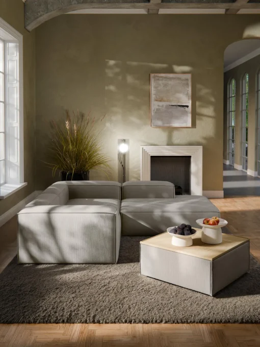 Reposapiés|Sofás>Westwing Collection Reposapiés puf de pana con espacio de almacenamiento Lennon Pana gris, madera de roble clara