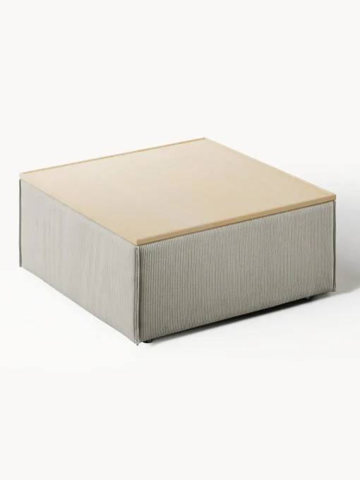 Reposapiés|Sofás>Westwing Collection Reposapiés puf de pana con espacio de almacenamiento Lennon Pana gris, madera de roble clara