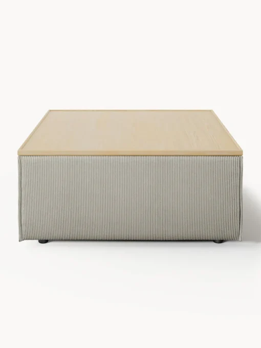Reposapiés|Sofás>Westwing Collection Reposapiés puf de pana con espacio de almacenamiento Lennon Pana gris, madera de roble clara
