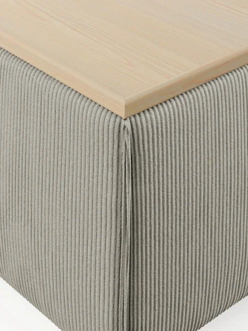 Reposapiés|Sofás>Westwing Collection Reposapiés puf de pana con espacio de almacenamiento Lennon Pana gris, madera de roble clara