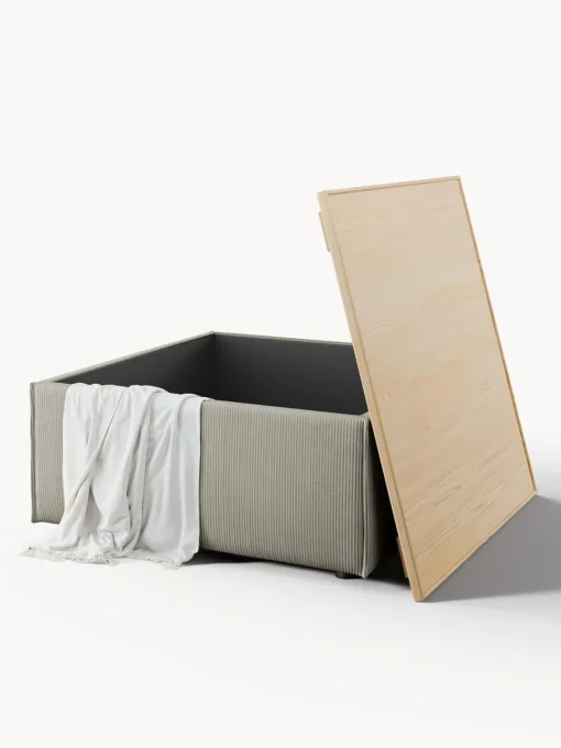Reposapiés|Sofás>Westwing Collection Reposapiés puf de pana con espacio de almacenamiento Lennon Pana gris, madera de roble clara