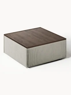 Reposapiés|Sofás></noscript>Westwing Collection Reposapiés puf de pana con espacio de almacenamiento Lennon Pana gris, madera de roble oscura