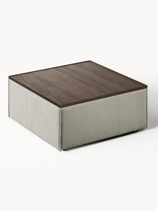 Reposapiés|Sofás>Westwing Collection Reposapiés puf de pana con espacio de almacenamiento Lennon Pana gris, madera de roble oscura